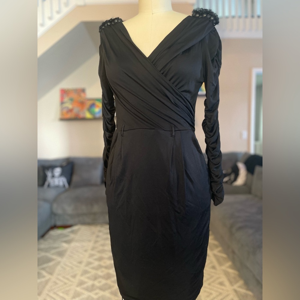 Catherine Malandrino Black Embellished Long Sleeve Dress
